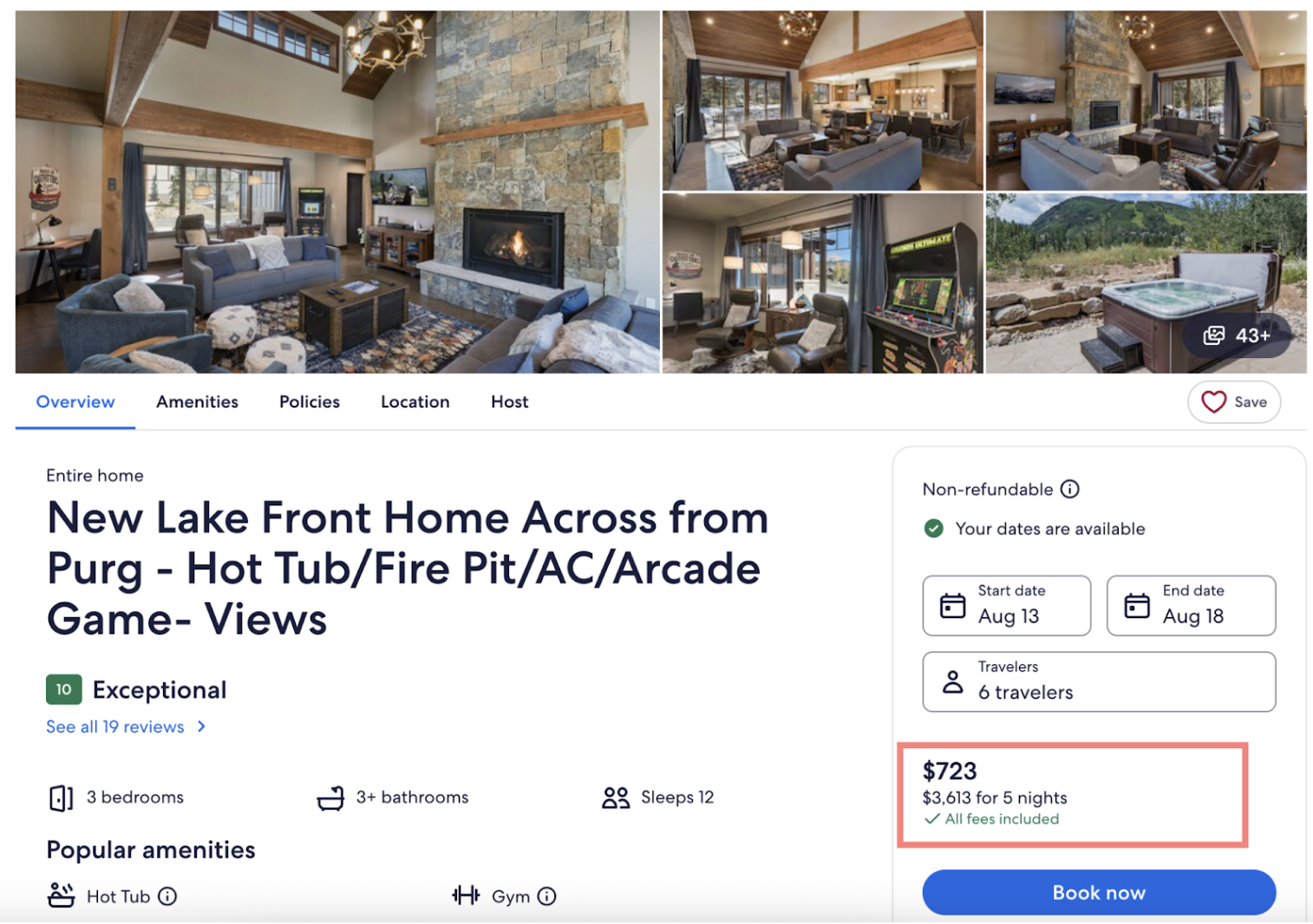 image displaying vacation rental total pricing